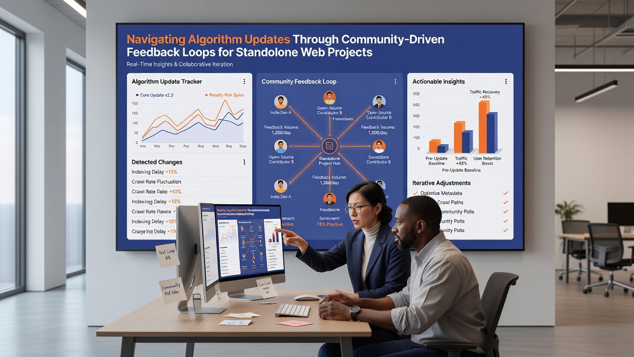 Web developers reviewing shared analytics dashboards and feedback summaries in a collaborative online workspace