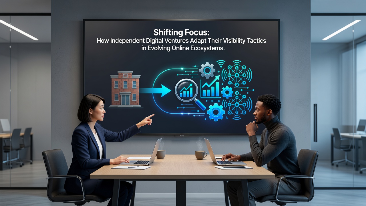 Digital teams analyzing multi-channel visibility metrics and audience data on desktop and mobile screens